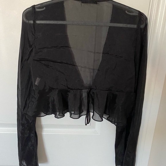 Black Mesh Long Sleeve Blouse - Picture 4 of 4